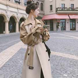 2024秋冬新款英伦时尚气质休闲复古宽松中长款拼接撞色风衣外套女