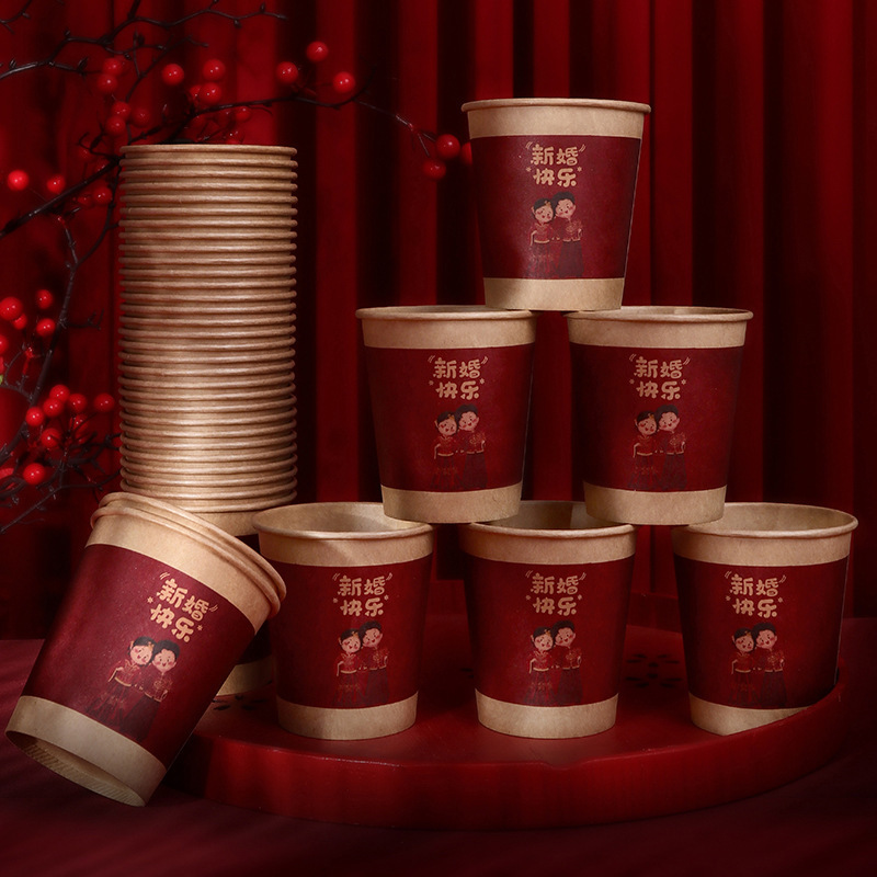 Gran por mayor artículos de boda tazas de papel de boda corraban de boda espesar tazas desechables un paquete de 50