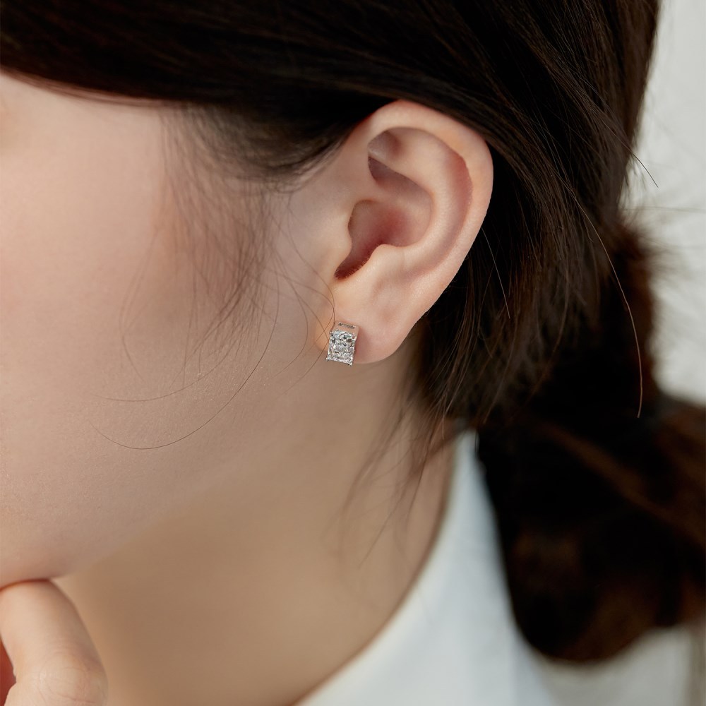 Ear Studs Classification 1 Pair Quantity 1 Pair 925 Sterling Silver Zircon Rectangle Ear Studs