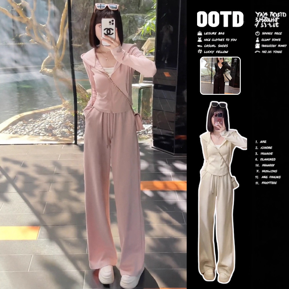 Plus Size Spring and Autum Fashionable and High-End Slim Two-Piece Women's Hooded Sweatshirt Casual Sports Suit for Fat mm