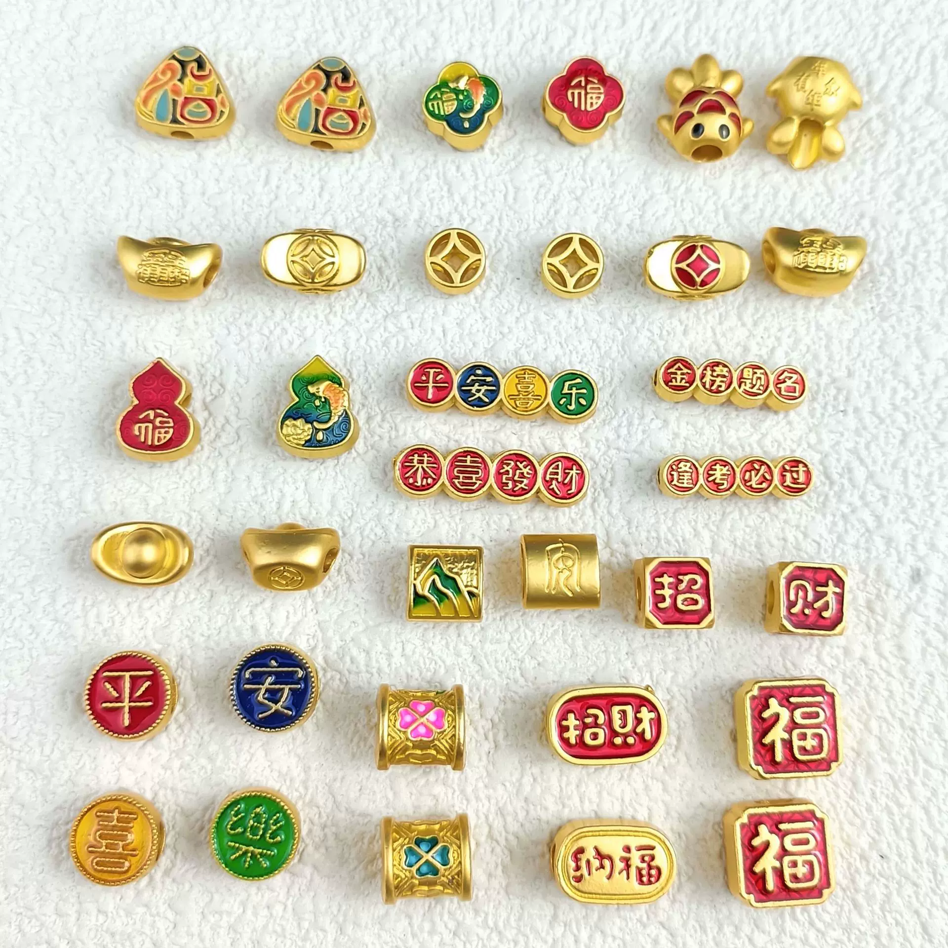 现货古法沙金保色滴油平安喜乐福字百搭隔珠饰品配件diy义乌配饰