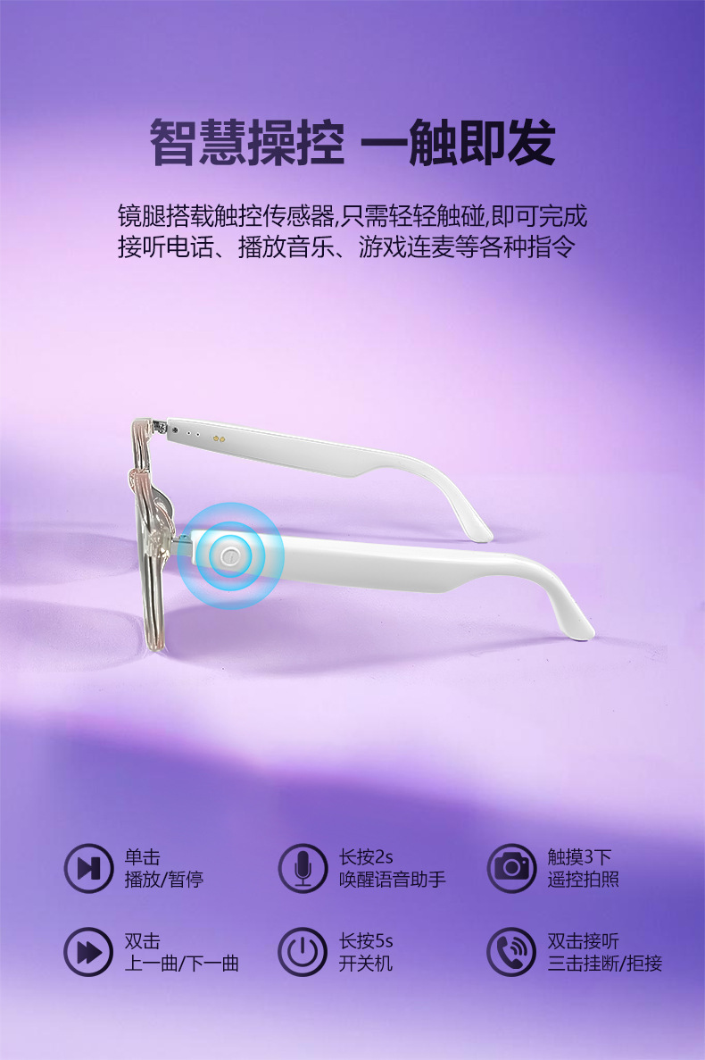 Cross-border smart glasses Bluetooth glasses sunglasses polarized anti-UV anti-blue light music listening and calling with transparent replacement lenses