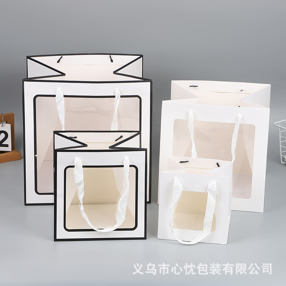 开窗包装鲜花花束婚庆礼品袋和生日蛋糕手提袋子礼袋跨境专供