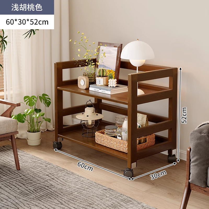 Rack de mesita de noche de madera maciza de color madera de piso a techo en el lado de la sala de estar, cochecito de varios pisos, estante de almacenamiento extraíble para dormitorio