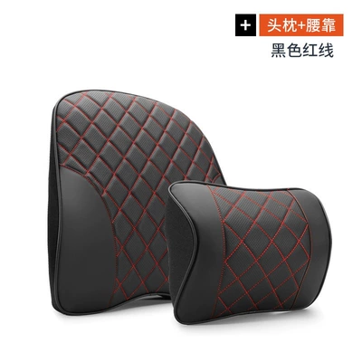 PLUS, Han EV, Qin PLUS, Headrest - byd-napa-new-memory-foam-headrest-lumbar-support-black-with-red-stitching-set