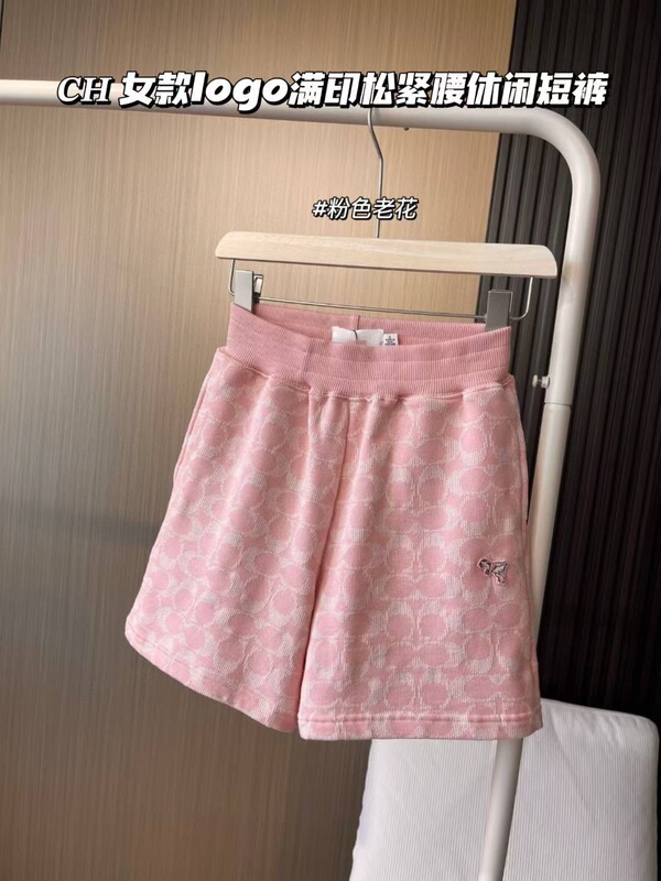 Koujia ショーツ レディース CH ピンク ジャカード レター レディース ショーツ 刺繍 恐竜 ウエストゴム カジュアル オールプリント ショーツ|undefined