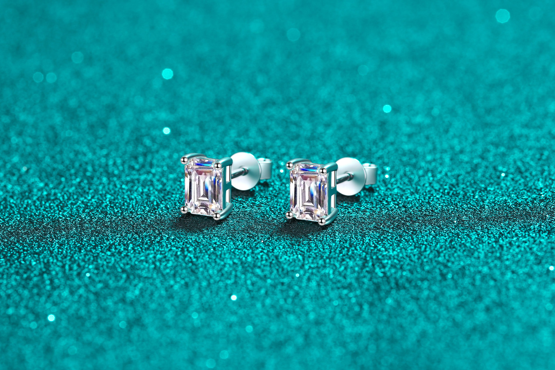 Glam Square Sterling Silver Moissanite Zircon Ear Studs In Bulk display picture 1