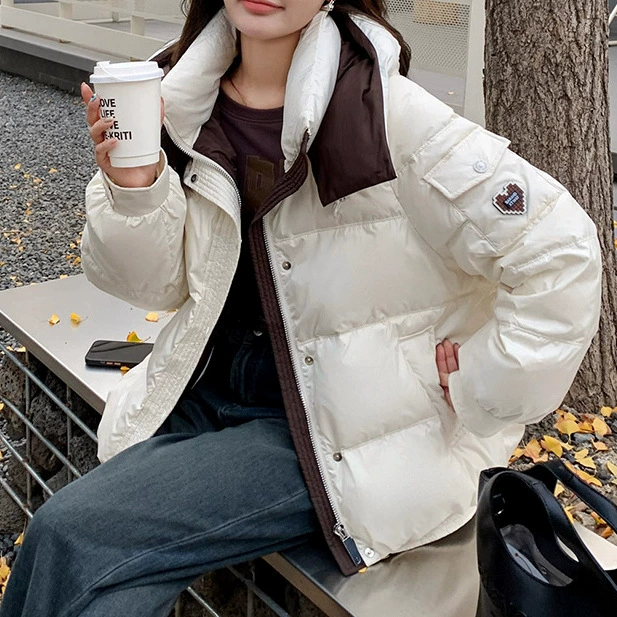 Wild Color Color хлебная одежда свободная корейская версия пуховика женская иностранная с капюшоном повседневная теплая куртка утолщенная черная