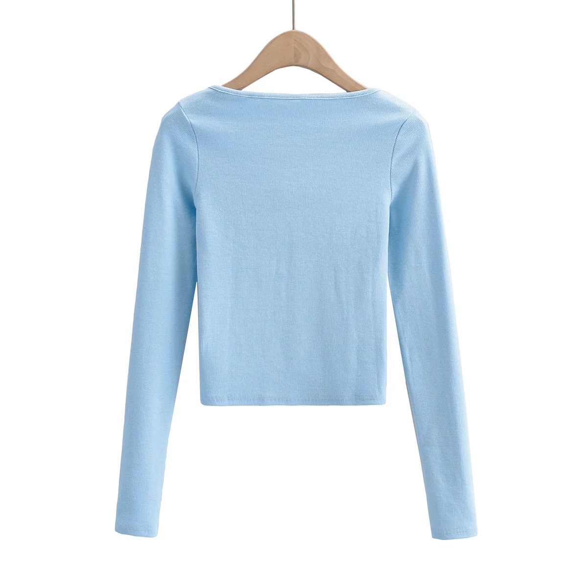 Solid color U-neck long sleeve crop top NSAC47660