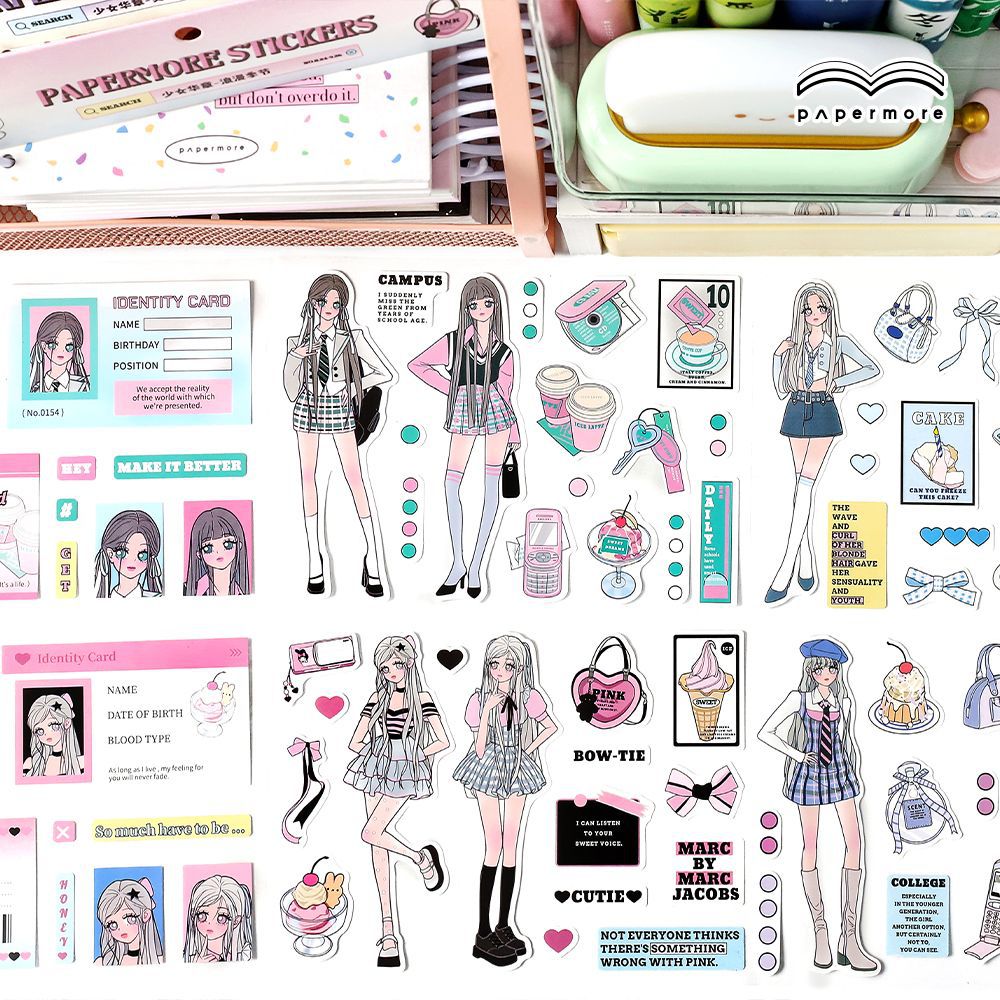 PaperMore chica Hua Zhang pegatinas autoadhesivas lindo personaje de dibujos animados Gu Ka mano cuenta pegatinas 4 modelos