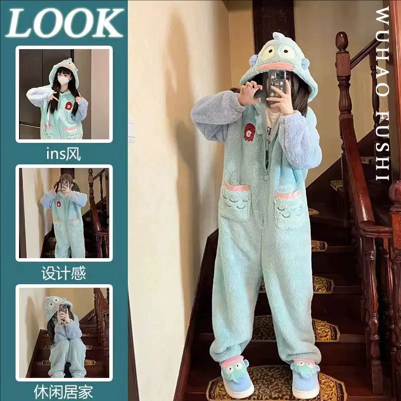 Новинка 2025: утолщенная плюшевая хлопковая пижама-комбинезон 280г с мультяшными персонажами — рыбка-клоун, синяя акула, Патрик Стар.