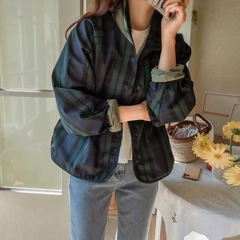 双面穿百搭格子短外套女2025春秋新款韩版宽松小个子夹克短风衣