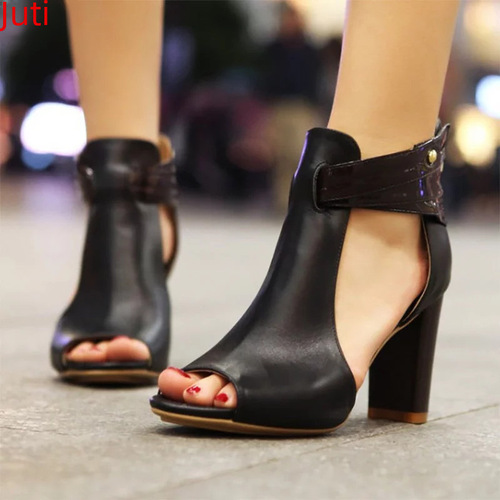 19 Spring/Summer Juti Foreign Trade 34-43 Plus Size Women's Shoes Wish Eaby European and American Style Chunky High Heel Sandals