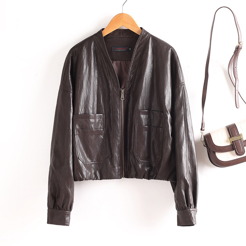 Haining Leather Jacket Women's 2025 New Korean Style Women's Leather Jacket Large Size Loose Bat Sleeve Versatile Style 530 Haining Leather Jacket Women's 2025 New Korean Style Women's Leather Jacket Large Size Loose Bat Sleeve Versatile Style 530