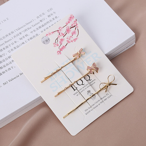 Factory Wholesale Daily Japanese and American Sweet and Cute Bow Tie Collar Hair Clips Fashion Simple Single Clip Set