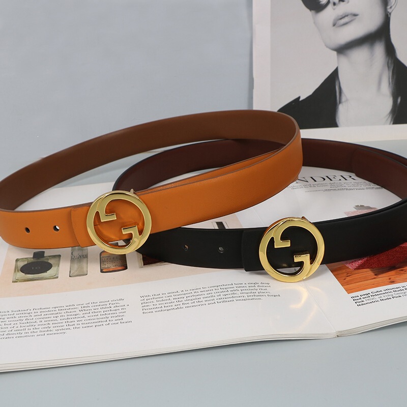 Dahonghong Same Style [Cool Girl] Circular Metal Buckle Genuine Leather Simple Versatile Double-Sided Belt