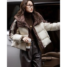 G9a德玛纳雪域漫游冬季400T春亚纺90鸭绒条纹织带拼接短款羽绒服