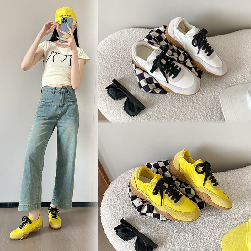 2025 Spring Retro Patchwork Ballet Training Shoes Soft Sole Plaid Casual Shoes Hiking Outdoor Shoes Women