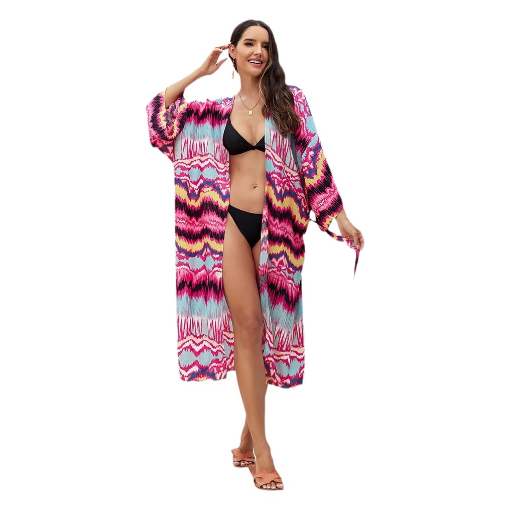 4-Color transfronterizo Amazon rayón impreso playa chal vacaciones cardigan bikini protección solar camisa blusa 3817