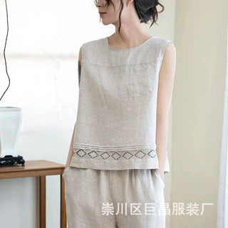 亚麻上衣2026女夏季新款时尚大码亚麻长袖衬衣衬衫女士亚麻衬衣