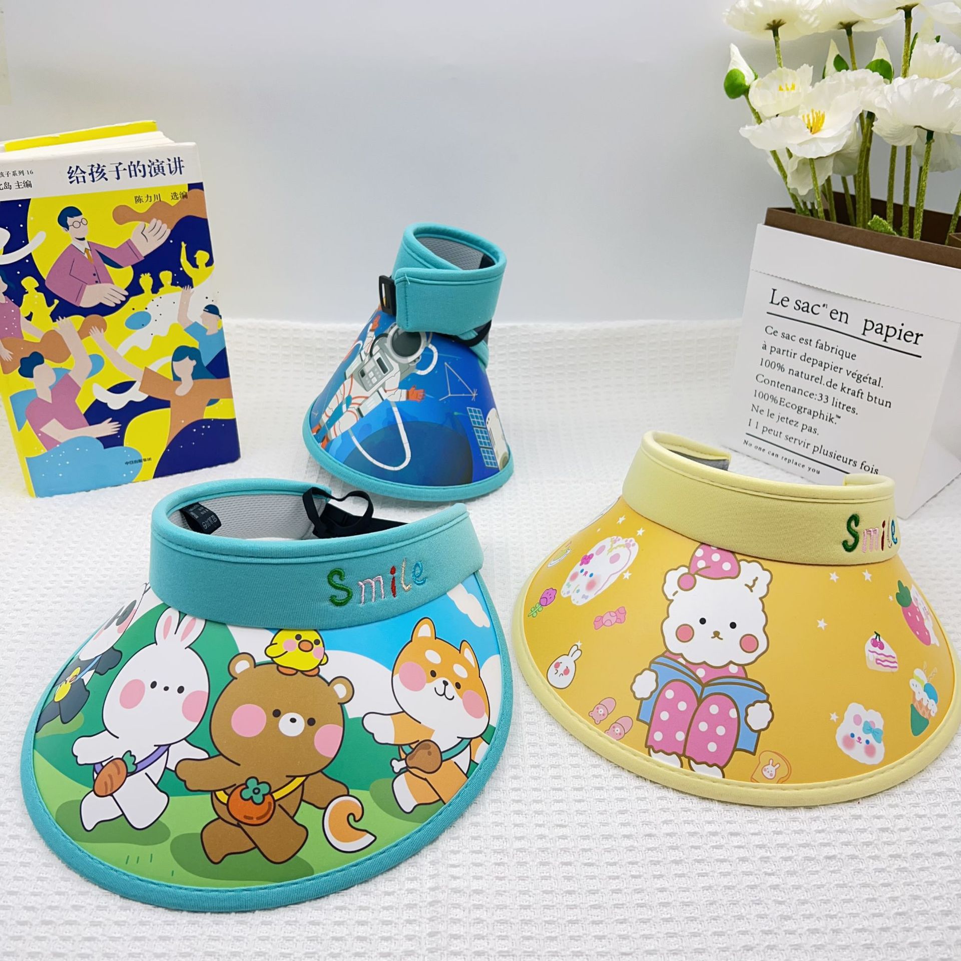 新款儿童遮阳帽夏季大檐防晒帽可爱小恐龙卡通小熊防紫外线太阳帽