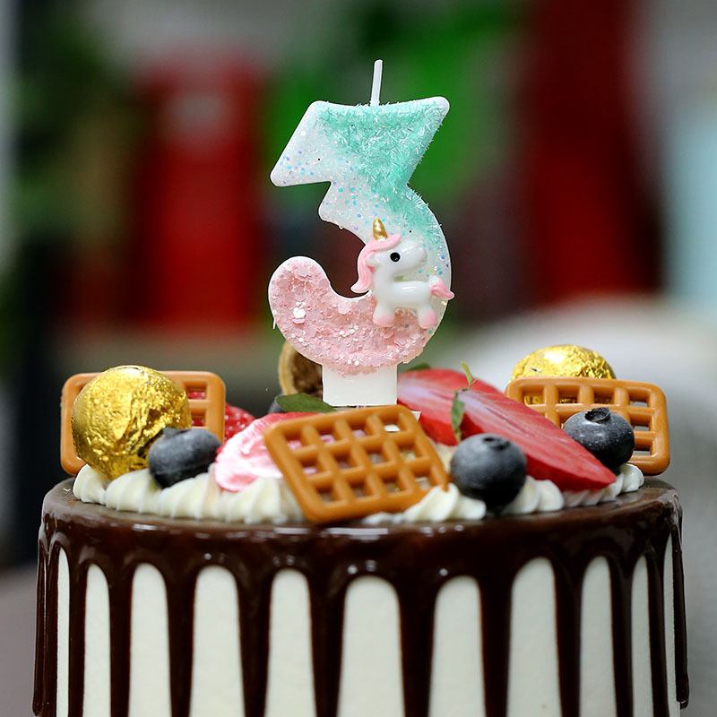 Unicornio transfronterizo 0 - 9 velas digitales pastel de cumpleaños velas shein Amazon suministro de velas de cumpleaños creativas