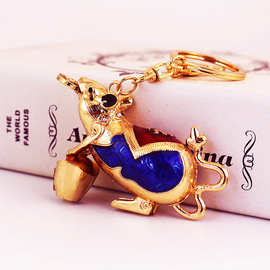 可爱彩色水钻铜钱小老鼠镶钻汽车钥匙扣女包配饰挂件钥匙链1319