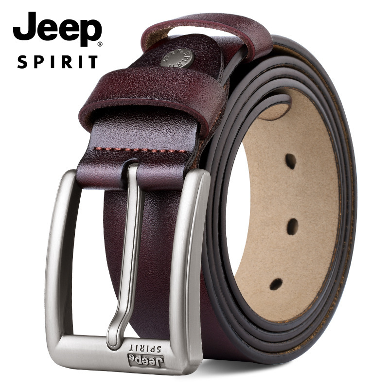 JEEP SPIRIT新款男士牛皮针扣皮带真皮时尚休闲腰带中青年裤带男