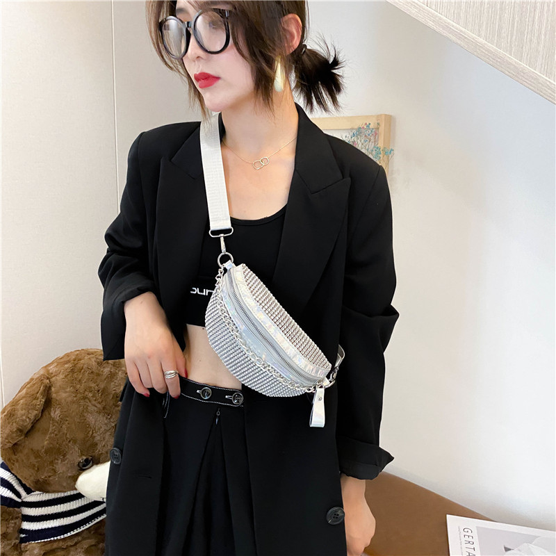 Bolso de pecho de mujer 2022 verano nuevo estilo coreano cadena personalizada colorido diamante completo hombro crossbody lentejuelas Comercio exterior pequeño bolso de cintura