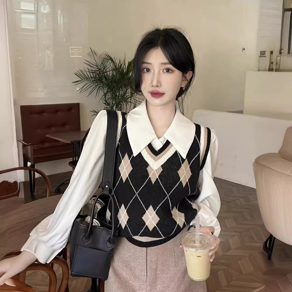 고급감 화이트 셔츠 여성 춘추 이너웨어 디자인감 소중 폴로 넥 긴팔 셔츠