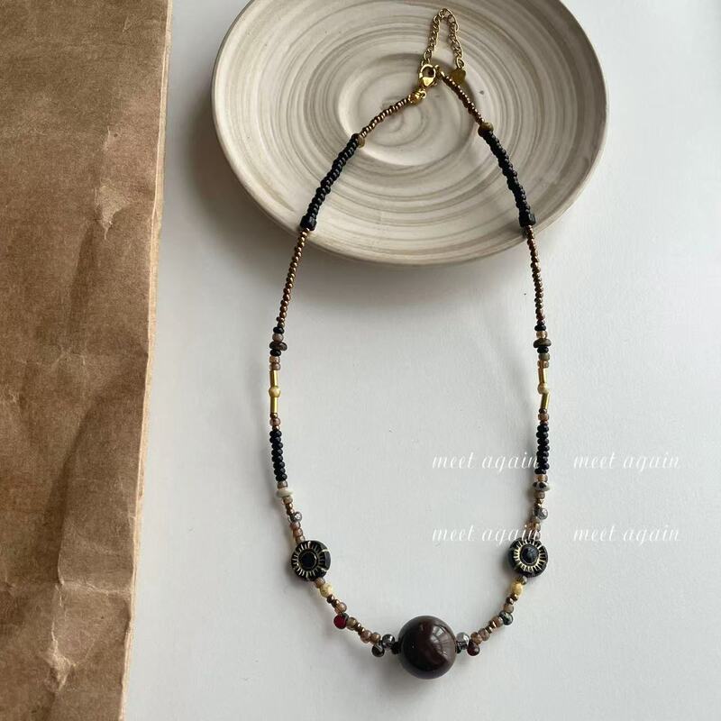 Handmade Beaded Vintage Niche vintage Black Gold Czech Beads Handmade Necklace New Chinese Ethnic Style Handmade Beaded Vintage Niche vintage Black Gold Czech Beads Handmade Necklace New Chinese Ethnic Style