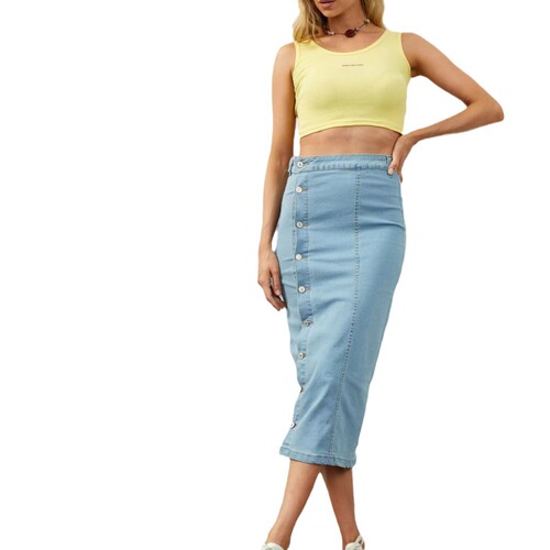 European and American women's multi-button stretch denim long skirt