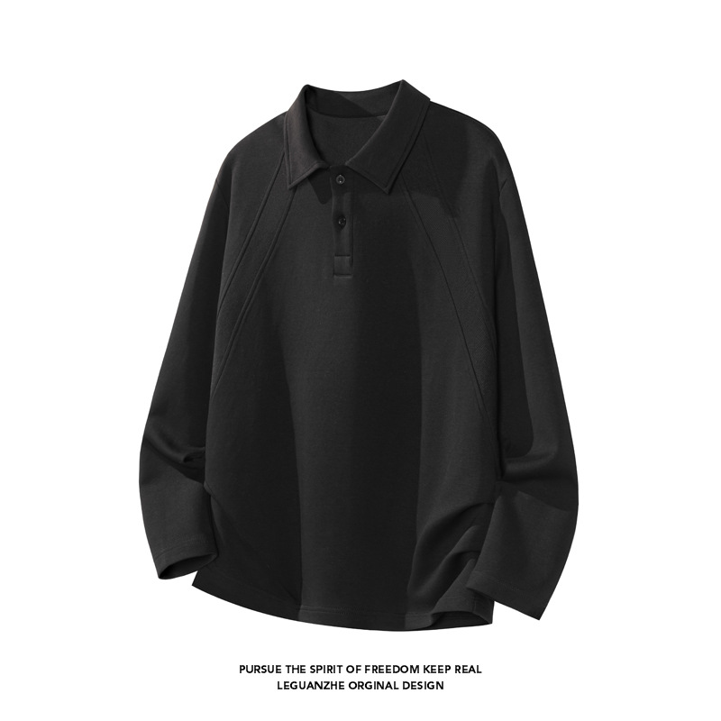 Polo/sweat-shirt en coton chinois à épaules droites, style américain, pour homme, printemps-automne, patchwork déstructuré._voghion.com