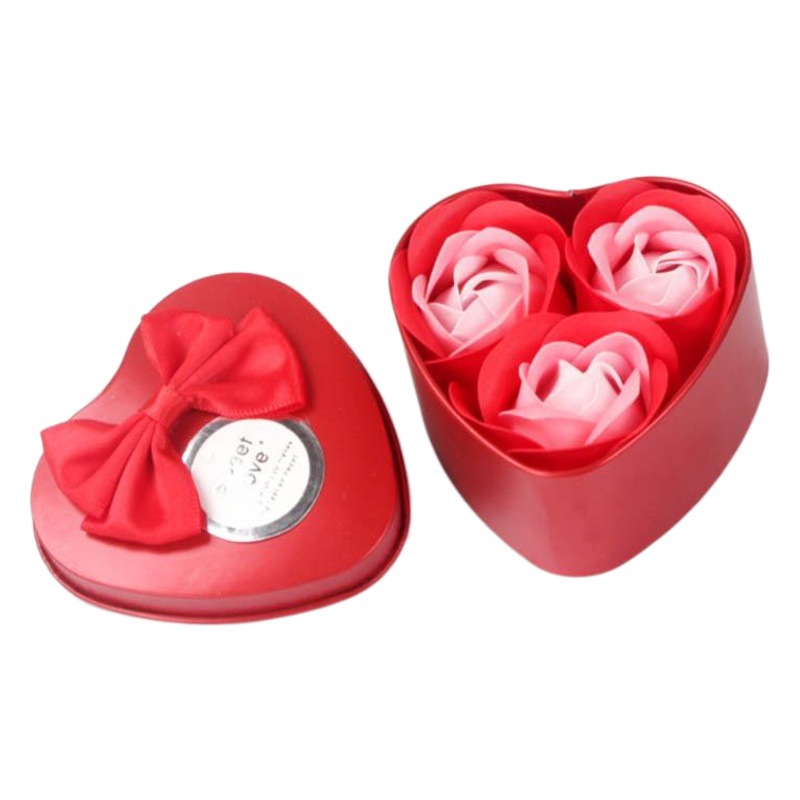 Pequeños regalos para los clientes, 3 cajas de hierro en forma de corazón, Cajas de Regalo de flores de jabón, regalos de boda, regalos transfronterizos