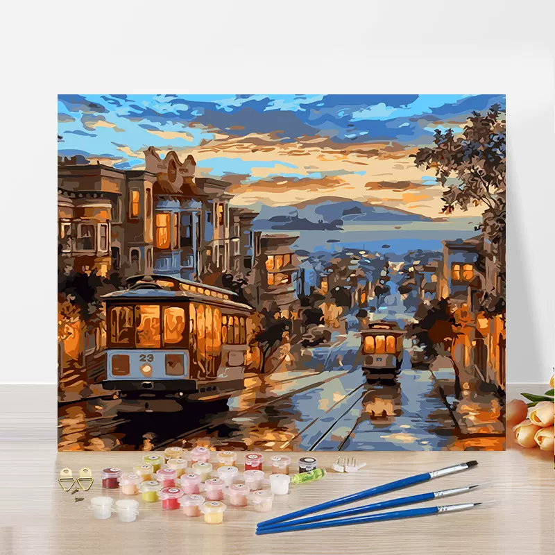 数字油画diy油彩画手工绘风景丙烯画填充填色客厅装饰画厂家批发