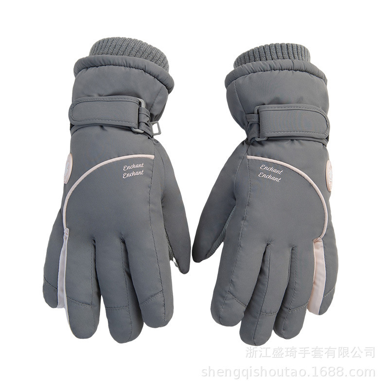 触屏冬季女士五指滑雪手套加绒加厚防寒保暖户外骑车防风防滑简约|undefined
