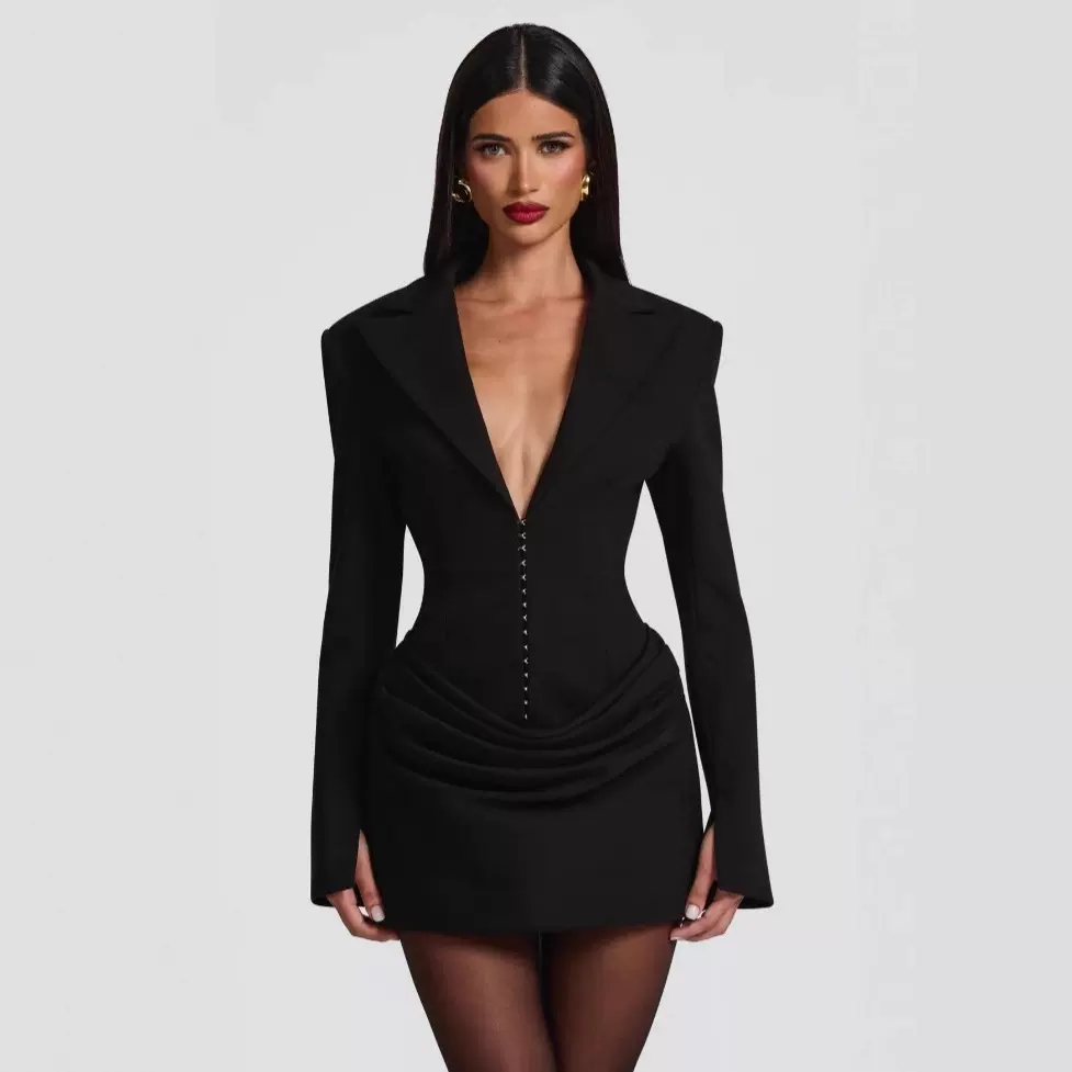 SDM198气质绑带长袖辣妹连衣裙新品短款裙子外贸货源批发新dress