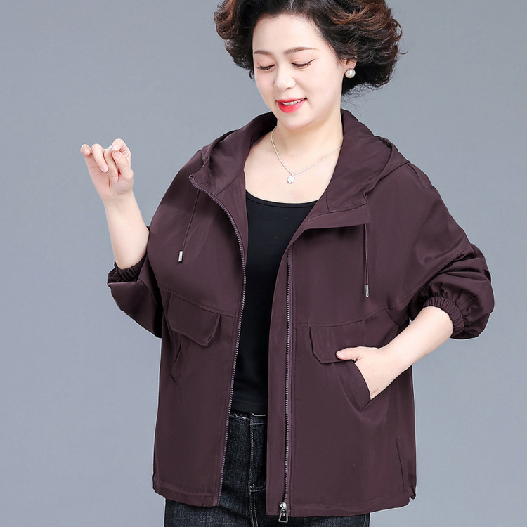 女式休闲防风夹克开衫纯色外套大码中老年女装2025新款春季妈妈装|undefined