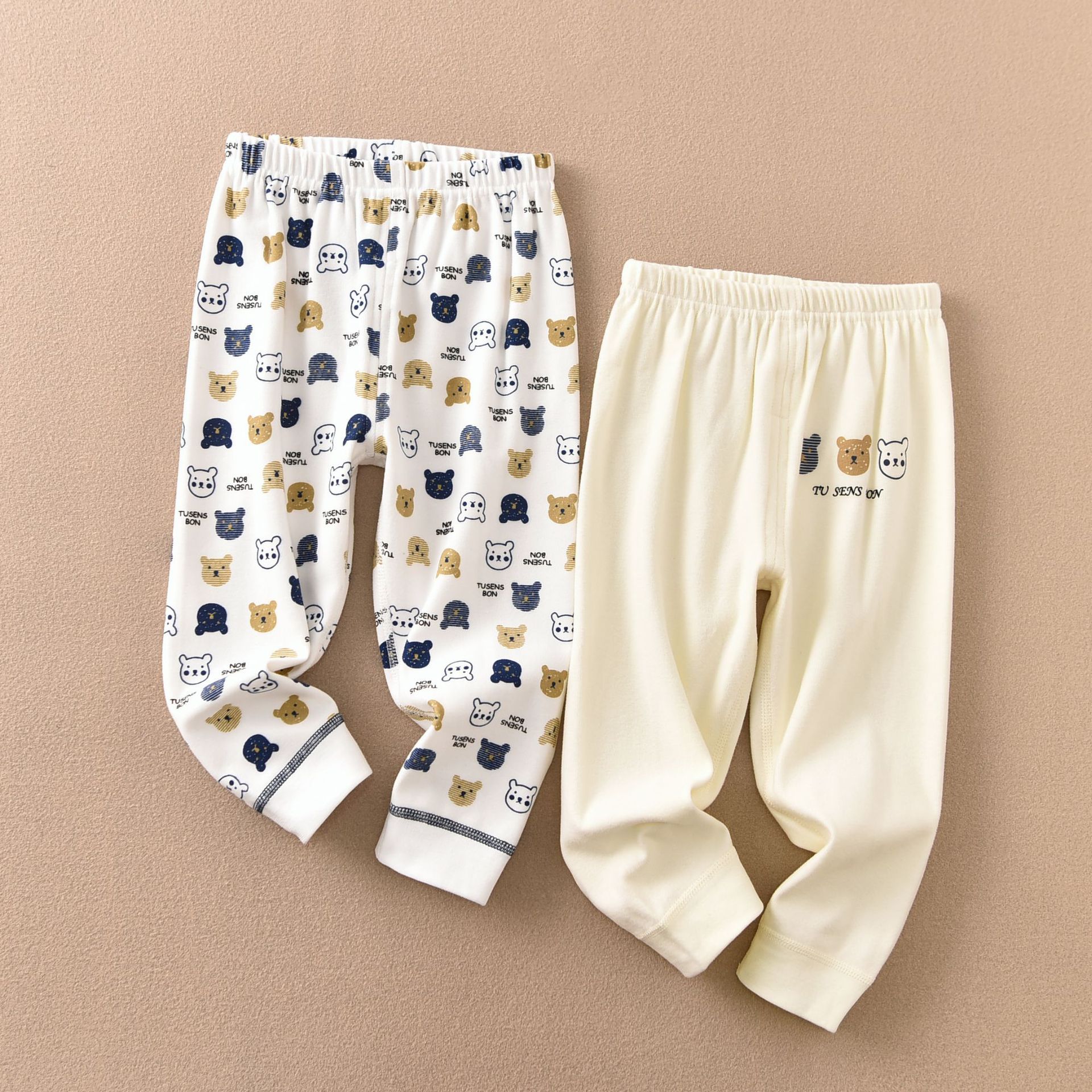 Distributor's woolly pull-on Japanese-style children's fuzzy autumn leggings base warm pants cartoon bear heavy-duty boneless patch seam