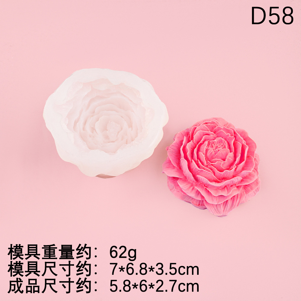 Molde de silicona de flor de peonía tridimensional grande, mediano y pequeño, vela de aromaterapia de bricolaje, molde de herramienta de decoración de epoxi de piedra de expansión de coche