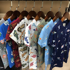 Japanese-style full-print locomotive dinosaur pattern summer children's clothing short-sleeved wholesale