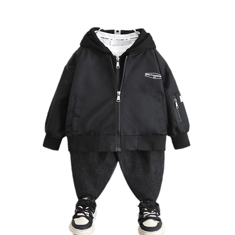 5830 Chaqueta para niños Primavera y otoño Ropa de otoño para niños Ropa de béisbol de dos piezas falsas 2025 Nuevo estilo para niños y bebés Versión coreana