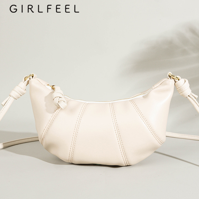Gefini New Retro Versatile Dumpling Bag Horn Bag Fashion Niche Cowhide Shoulder Crossbody Bag Women's Leather Handbag - Thumbnail 2