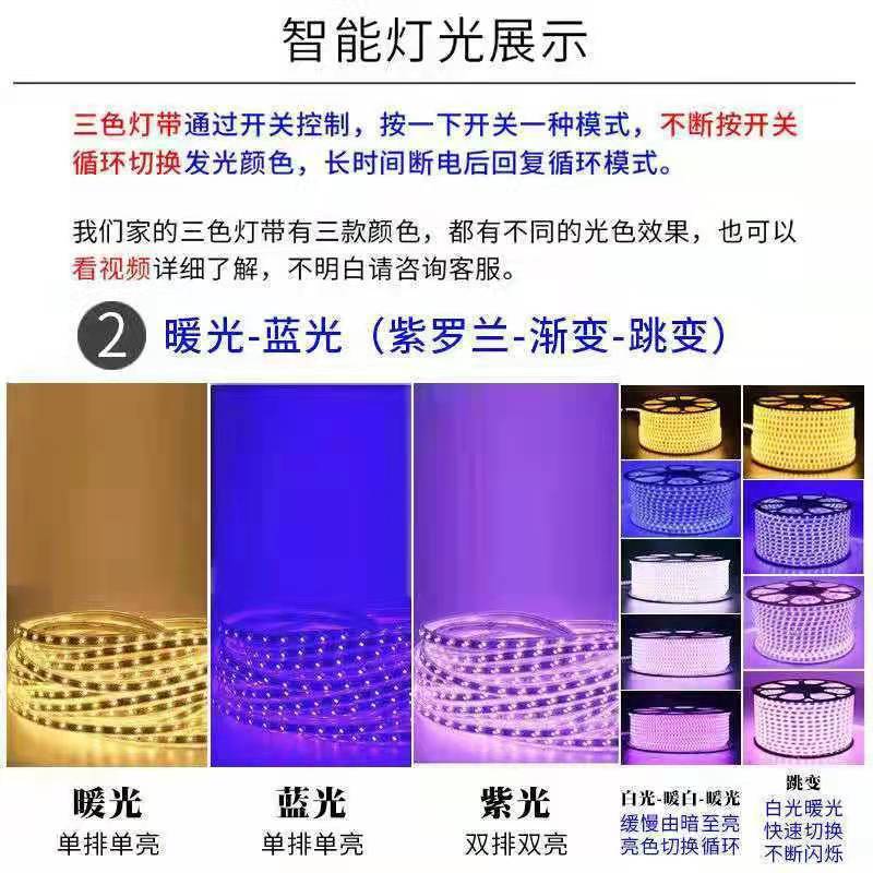 220v de alta presión 2835 flexible tres colores suaves 5050rgb cinturón de luz led de neón al por mayor al aire libre resistente al agua 5730 tira de luz