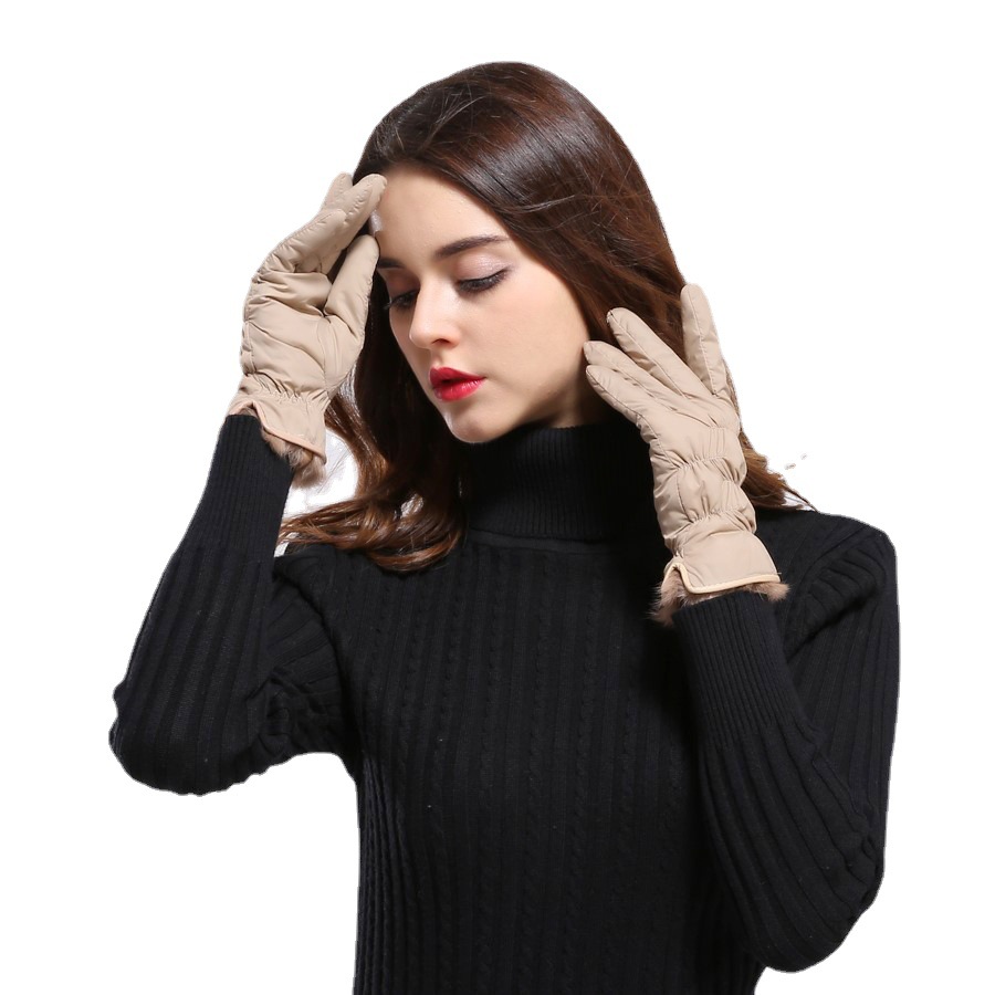 秋冬季保暖分指羽绒布手套女纯色轻薄防寒防泼水手套厂家现货批发