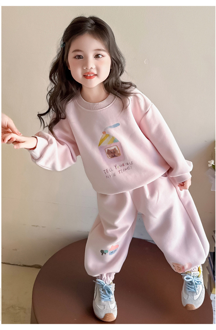 Girls Cartoon Printing Set 2025 Autumn New Children's Korean Version Sweater Sweatpants Long-sleeved Knitted Two-piece Set Trendy_voghion.com