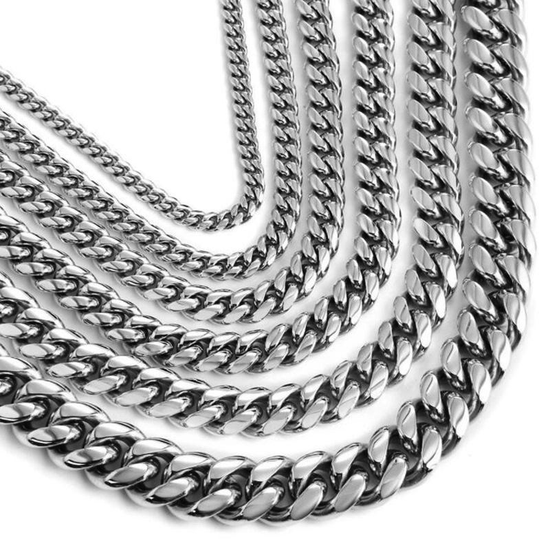Titanium Cuban Link Chain Necklace For Men Stainless Steel Jewellery_voghion.com
