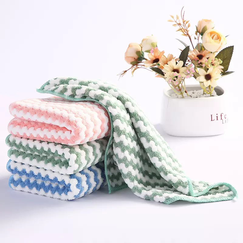 洗碗布懒人抹布百洁布银丝抹布双层加厚珊瑚绒抹布圆点抹布水波纹