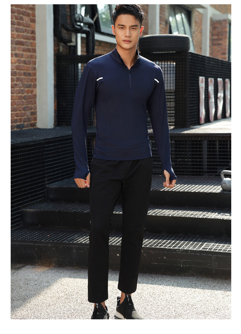 Stand-up Collar Quick-drying Polo Shirt Semi-zipper Fitness Men's Fitness Clothing_voghion.com
