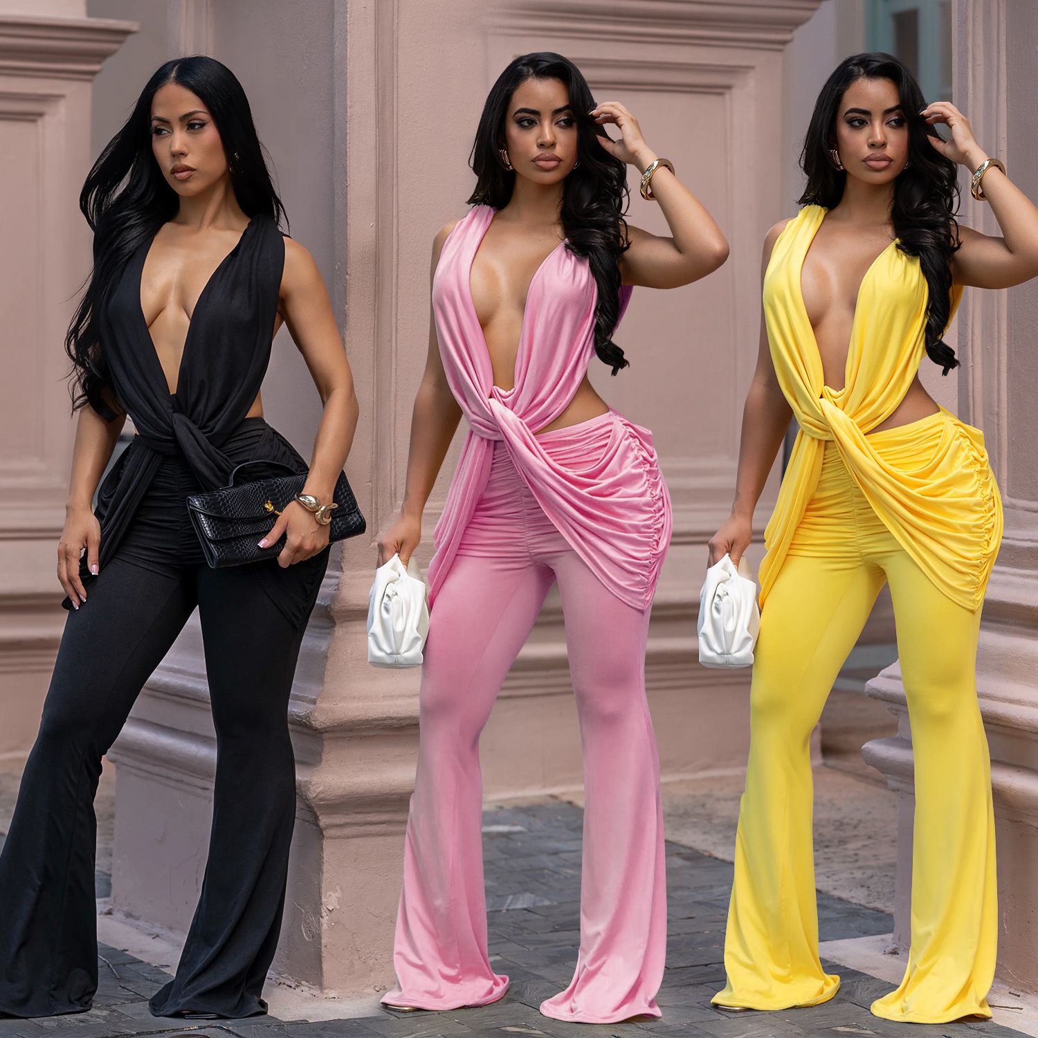 C7722 Aliexpress transfronterizo Amazon Europa y América moda femenina sexy de espalda descubierta de color sólido bolsas de caderas delgadas image 1